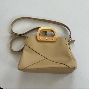 Tan Handbag with Wooden Handle